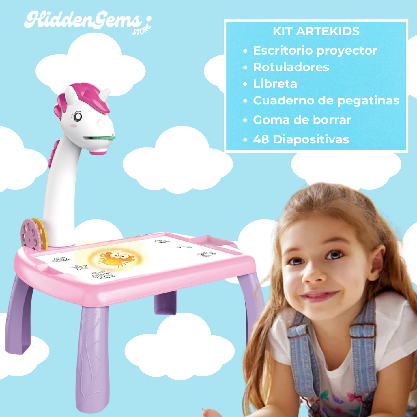 Kit ArteKids | Escritorio proyector + Rotuladores, cuaderno y pegatinas GRATIS